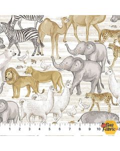 Two by Two: Large Animals Cream Multi - Northcott Fabric 28711-11