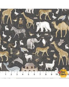 Two by Two: Medium Animals Charcoal Multi - Northcott Fabric 28712-96 