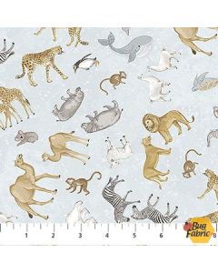 Two by Two: Small Animal Toss Pale Blue - Northcott Fabric 28713-41 