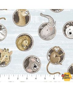 Two by Two: Porthole Toss Animals Pale Blue Multi - Northcott Fabric 28714-41