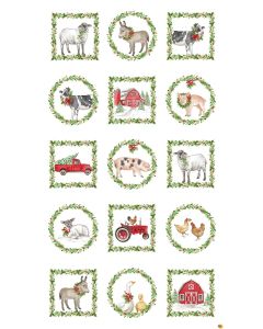 Barnyard Christmas: Christmas Barn Animal Panel (2/3 yard) - Northcott Fabrics 28800-10