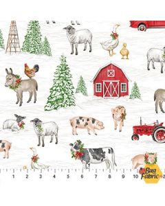 Barnyard Christmas: Scenic White Multi - Northcott Fabrics 28801-10 