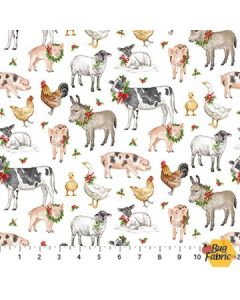 Barnyard Christmas: Farm Animals White Multi - Northcott Fabrics 28802-10