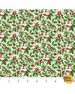 Barnyard Christmas: Holly White Multi - Northcott Fabrics 28805-10 