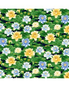 Water Lily Magic: Waterlily Flower Allover -- Henry Glass Fabrics 2886-77 indigo - 1.75 yards + FQ remaining