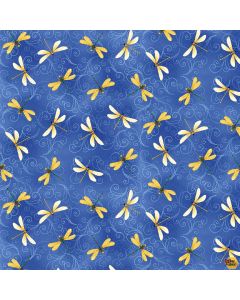 Water Lily Magic: Dragonfly and Swirl Toss Indigo -- Henry Glass Fabrics 2888-77 indigo - 1 yard 31" remaining