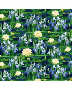 Water Lily Magic: Waterlily and Iris Indigo -- Henry Glass Fabrics 2889-77 indigo - 2 yards 24" + FQ remaining
