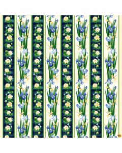 Water Lily Magic: Waterlily Border Stripe -- Henry Glass Fabrics 2893-77 indigo - 1 yard 19" remaining