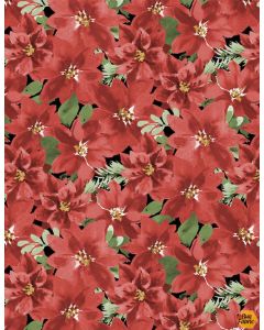 Cardinal Celebration: Packed Poinsettias Black - Wilmington Prints 37754-937