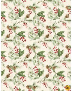 Cardinal Celebration: Greenery Toss Cream - Wilmington Prints 37758-273