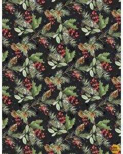 Cardinal Celebration: Greenery Toss Black - Wilmington Prints 37758-973