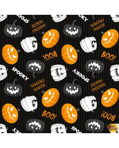 Olde Salem's Black Hat Society: Pumpkin Allover Glow -- Henry Glass Fabrics 322g-99 Black - 2 yards 29" + FQ remaining