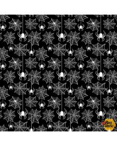 Olde Salem's Black Hat Society: Spiderweb Glow Black -- Henry Glass Fabrics 323g-99 black