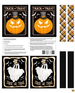 Olde Salem's Black Hat Society: Trick or Treat Bag Panel Glow (1 yard) -- Henry Glass Fabrics 325pg-39 multi