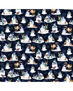 Flurry Friends: Snowmen & Deer Navy -- Henry Glass Fabrics 351-77 navy - 2 yards 14" remaining
