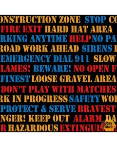 Construction Zone: Construction Words Black -- Henry Glass Fabrics 385-99 black