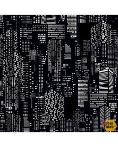Let's Glow Crazy: Buildings (Glow in the Dark) - Blank Quilting 3945g-99 black