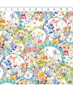 Butterfly Fantasy: Flower Collage Circles - In The Beginning Fabric 3bf1 