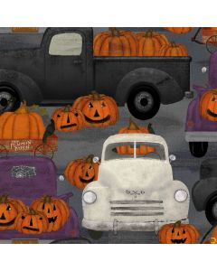 Spooky Night: Halloween Scenic Truck -- 3 Wishes Fabrics 18115 gray - 2 yards remaining