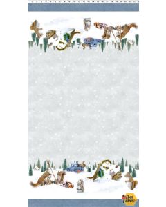 The Secret Life of Squirrels: Double Border Mist Gray -- Clothworks y4218-116