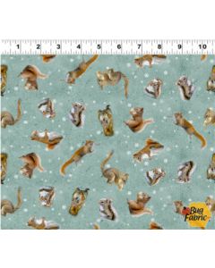 The Secret Life of Squirrels: Squirrels Teal -- Clothworks y4222-104 