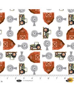 Little Seedlings Farm: Barns and Tractors - Blank Quilting 4382-01 white