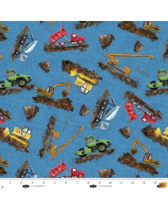 Let's Get Building: Construction Equipment Tossed Blue - Blank Quilting 4395-75 blue