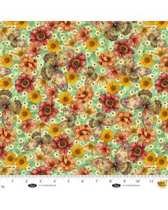 Enchanted Canopy: Butterflies with Flowers - Blank Quilting 4611-62 lt teal 
