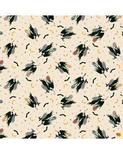 Witchy Wicked by Rose Halsey: Witches Flying on Broomsticks - Blank Quilting 4864-41 cream 