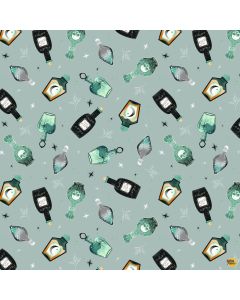 Witchy Wicked by Rose Halsey: Potion Bottles - Blank Quilting 4866-11 dusty blue 