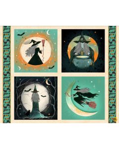 Witchy Wicked by Rose Halsey: Witch Block Panel (approx 1 yard) - Blank Quilting 4870b-41 cream 