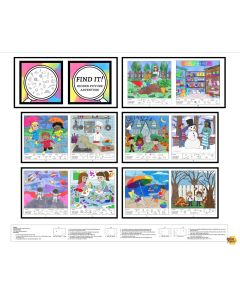 Little Library: Find It! Hidden Picture Cloth Book Panel (1 yard) - Blank Quilting 4902bp-01 multi - presale July