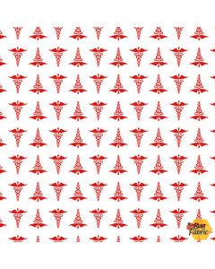 To The Rescue: Caduceus White -- Henry Glass Fabrics 531-01 white