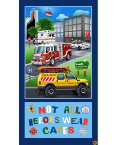To The Rescue: Hero Panel (2/3 yard) -- Henry Glass Fabrics 540p-77 royal