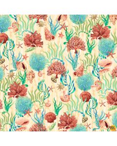 Deep Blue Sea: Tossed Shells and Coral Sand -- Studio E Fabrics 5790-37 sand