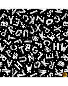 Black & White with a Touch of Bright: Tossed Alphabet Black/White -- Studio E Fabrics 5809-90