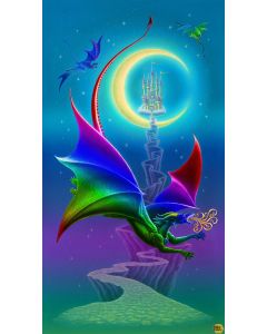 Rainbow Dragon:  Dragon Panel Cyan (2/3 yard) -- Studio E Fabrics 5850p-76