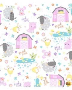 Wee Ones: Farm Animals Pink -- Oasis Fabrics 59-3541