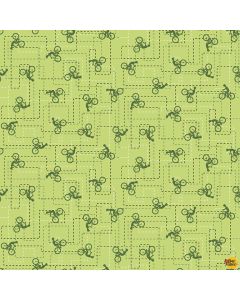 Silent Sports: Dash Plaid Bikes -- Studio E Fabrics 5976-64 light green