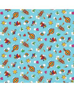 Alpha-Babies: Hot Air Balloon, Rockets, Planes Blue - Henry Glass Fabrics 612-11 blue