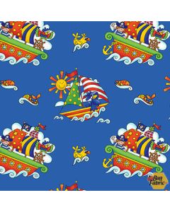 Alpha-Babies: Tossed Boats - Henry Glass Fabrics 619-77 royal