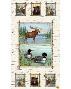 Along the Valley: Wildlife Panel (2/3 yard) -- Studio E Fabrics 6456p-35 stone