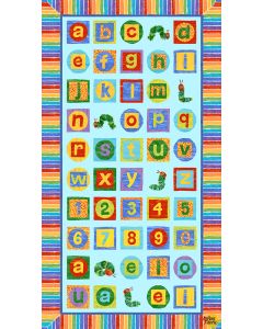 The Very Hungry Caterpillar: Alphabet Panel Sky Blue (2/3 yard) - Andover Fabrics A-480-t