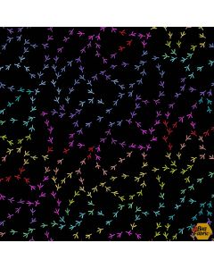 Chicken Tracks: Rainbow Black -- Andover a-9729-k