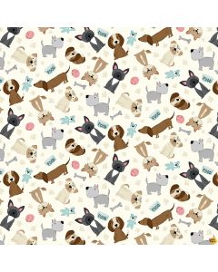 Paw-sitively Awesome Dog: Tossed Dogs Ivory - Studio E Fabrics 7448-44 - 1 yard 1" + 18" remaining