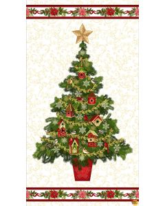 'Tis The Season: Christmas Tree Panel Cream (2/3 yard) - Studio E Fabrics 7688p-44 
