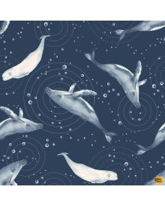 Polar Plungers: Humpbacks and Belugas - Studio E Fabrics 7884-77 navy