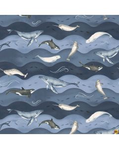 Polar Plungers: Whales and Waves - Studio E Fabrics 7894-77 navy