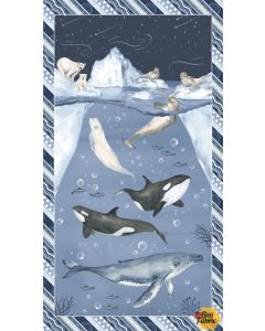 Polar Plungers: Whale Panel (2/3 yard) - Studio E Fabrics 7897p-17 blue