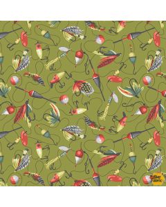 River Rhythms: Flies and Lures - Studio E Fabrics 7959-64 grass
